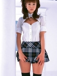 Aki Hoshino with big jugs is doll in long socks and uniform